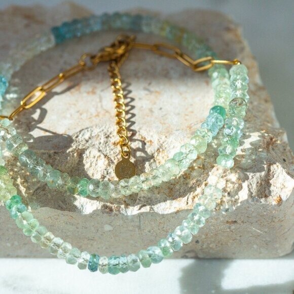 Aquamarine Beaded Necklace BEAUTIFUL goddess necklace for her Non-tarnish Gold - Picture 3 of 14